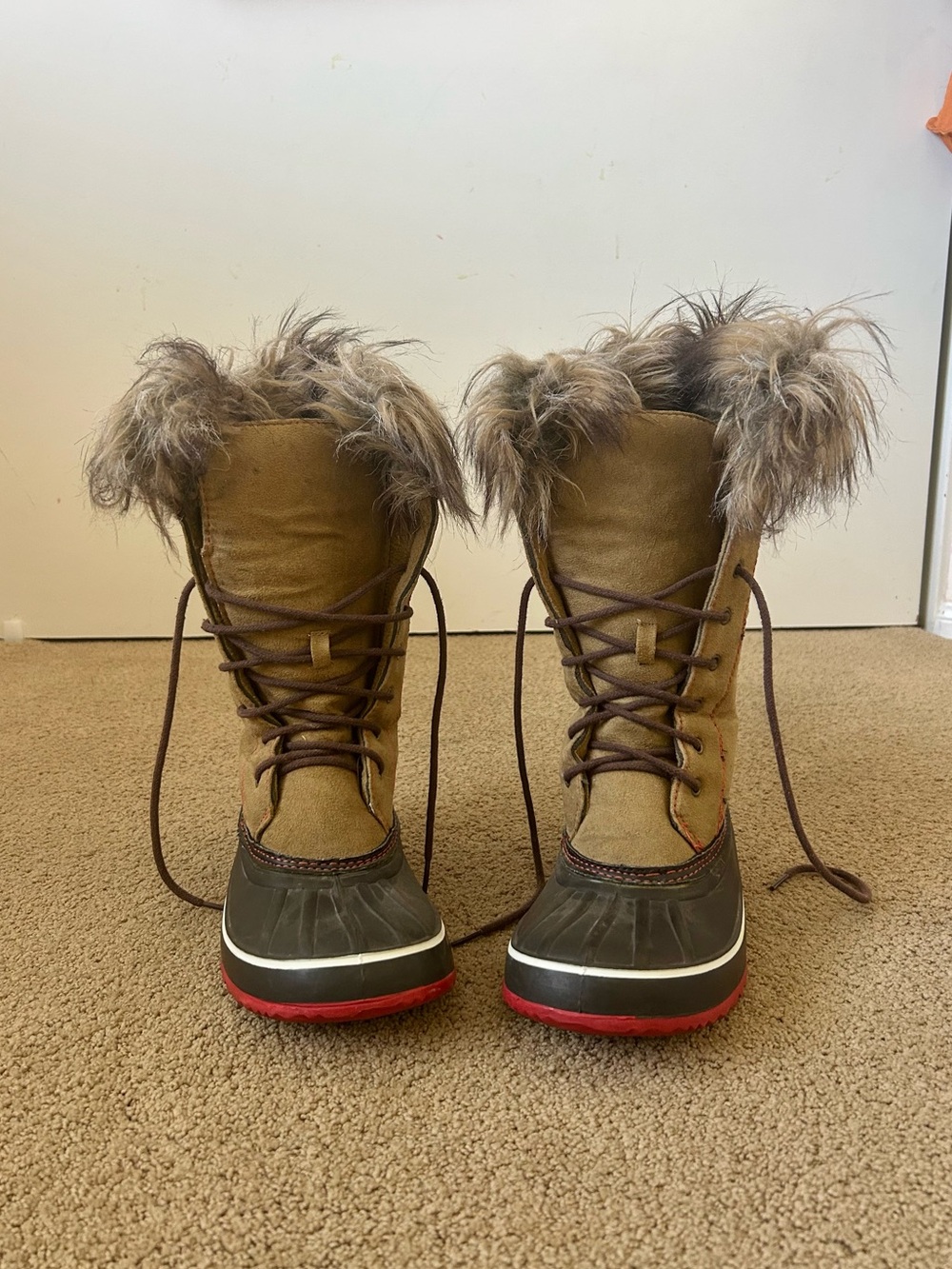 Old Navy Tan and Brown Faux-Fur Waterproof Lace-Up Winter Boots